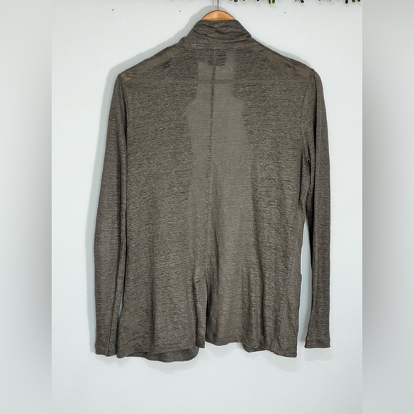 Rachel Zoe Cardigan 100% Linen Open Front Pockets Women's Medium Olive Green - Picture 4 of 8